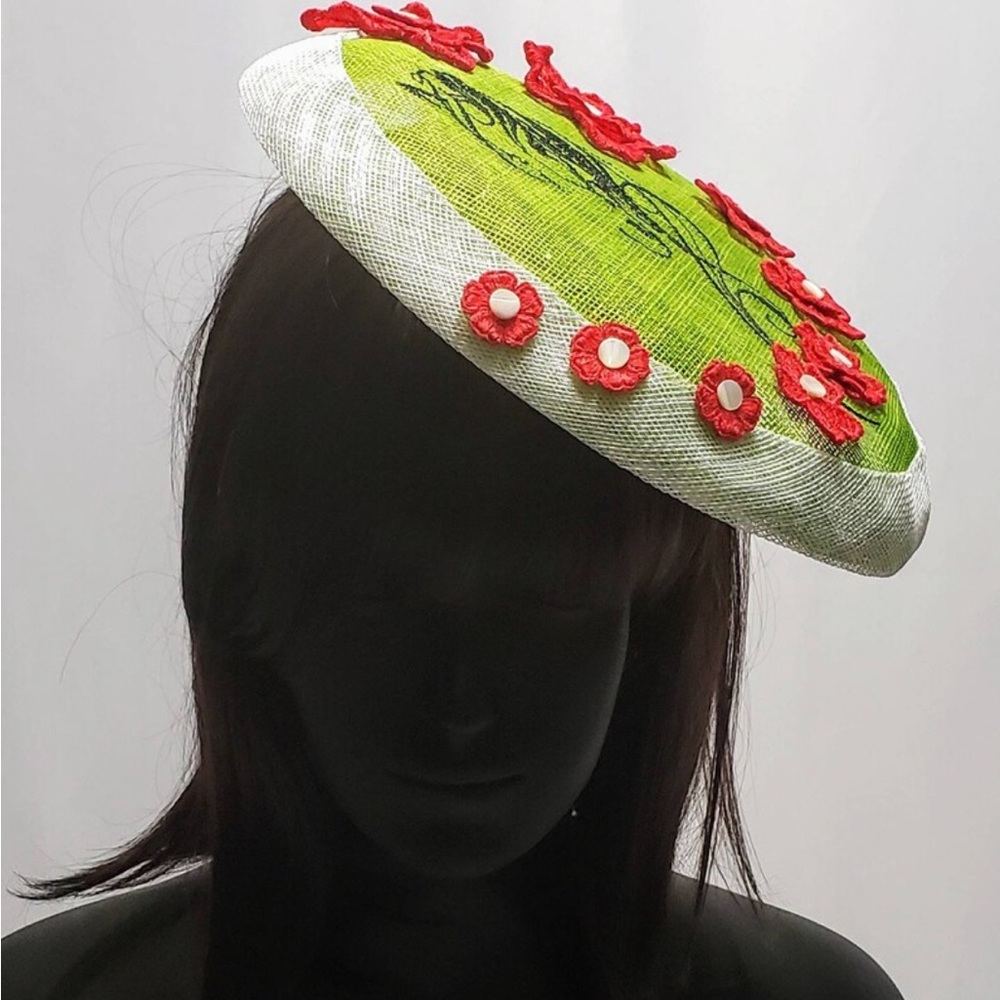Lightly worn once - Custom made-Orange green roses and horse derby fascinator